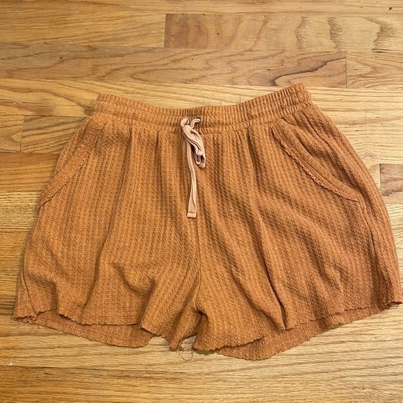 New In Women Thermal Waffle Weave Lounge Shorts Lined Rust Orange S - Picture 1 of 5